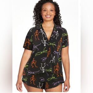 WAY TO CELEBRATE Womens PJ Shorts Set Size Large 12-14 Skeleton theme Black New